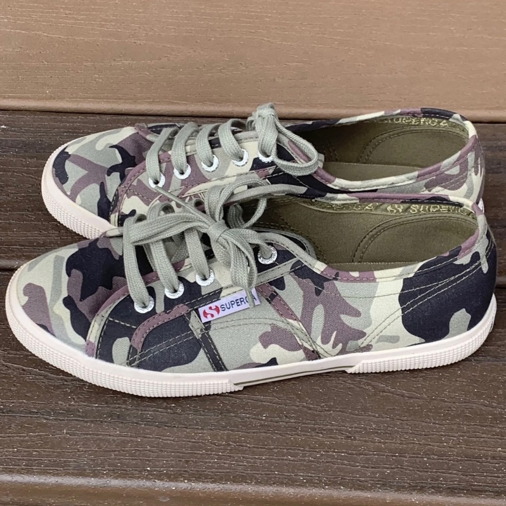 Women’s Size 6 Superga Italian Fashion Sneakers Green Multi‎ Color Camouflage - Picture 6 of 9